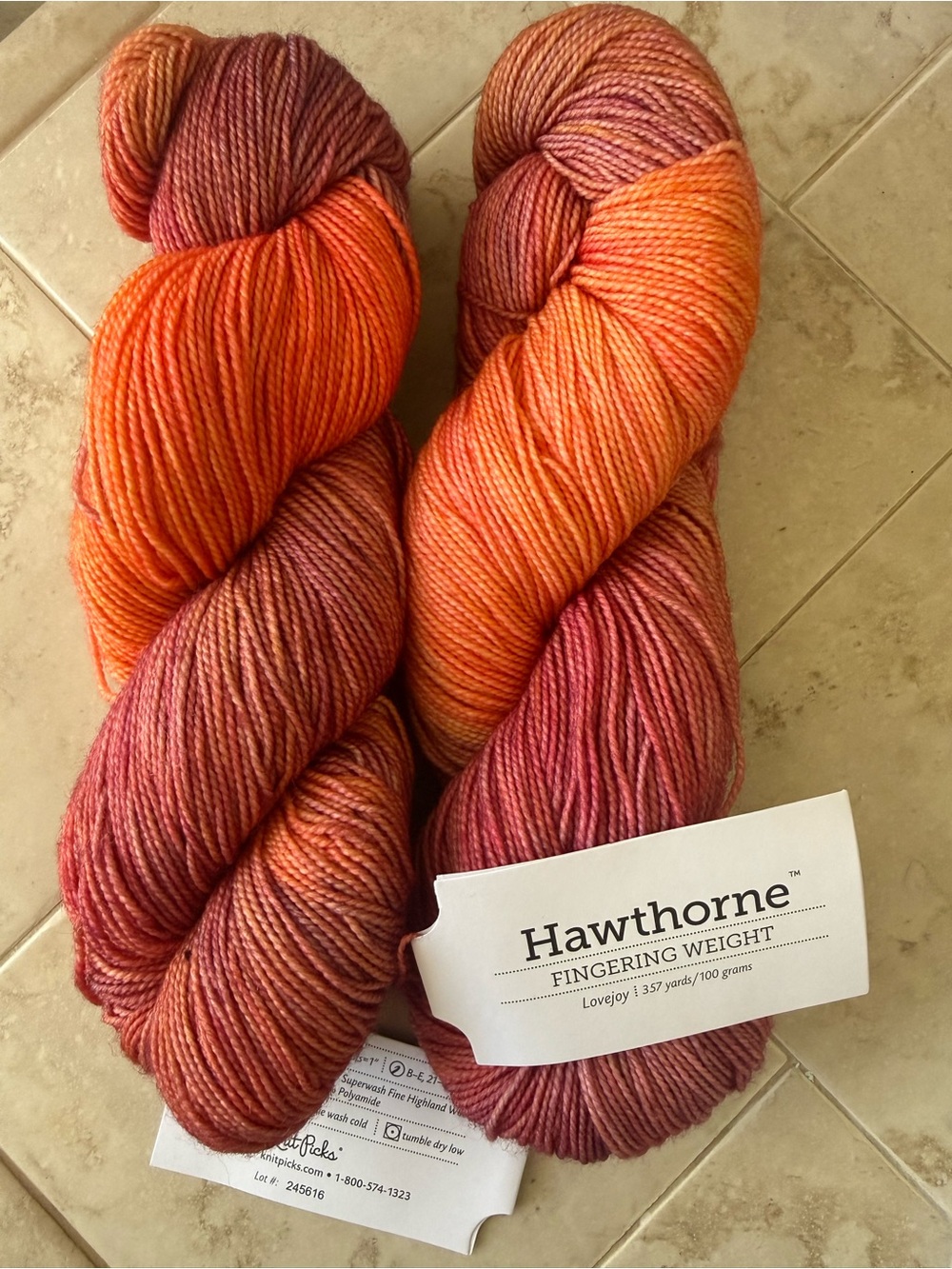 Hawthorne Fingering Weight Yarn in Lovejoy Orange/Pink